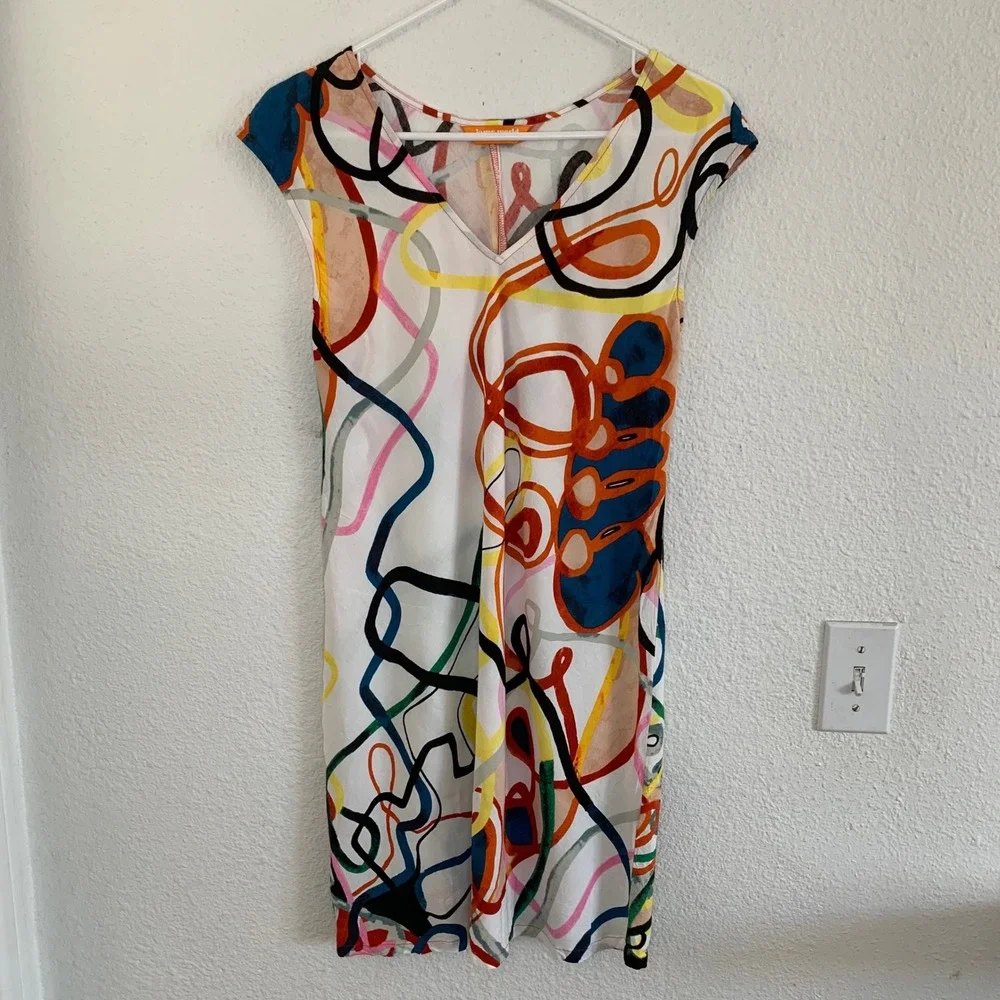 Jams World Honolulu White Multicolor Print Dress Size Small Short Sleeve
